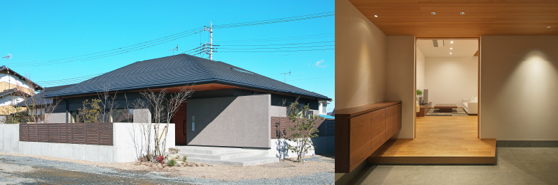 軒の深さが印象的な大屋根の家